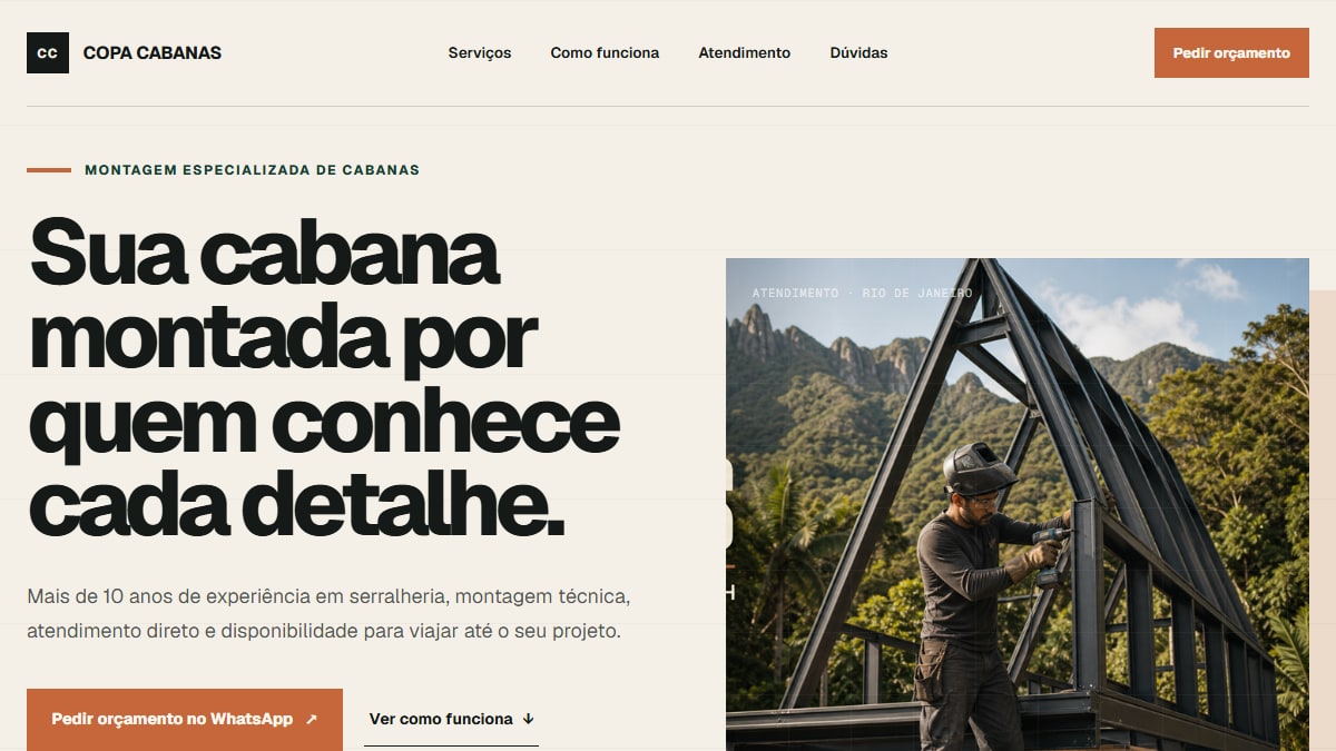 Captura da página inicial do site Copa Cabanas